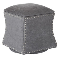 OSP Home Furnishings STJ-SK788 St. James Swivel Ottoman in Charcoal Fabric with Silver Nailheads